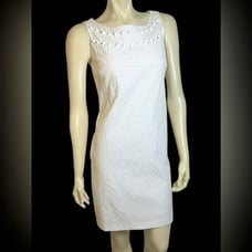 Eliza J New York Sleeveless Shift Dress in Textured White Fabric Worn Once