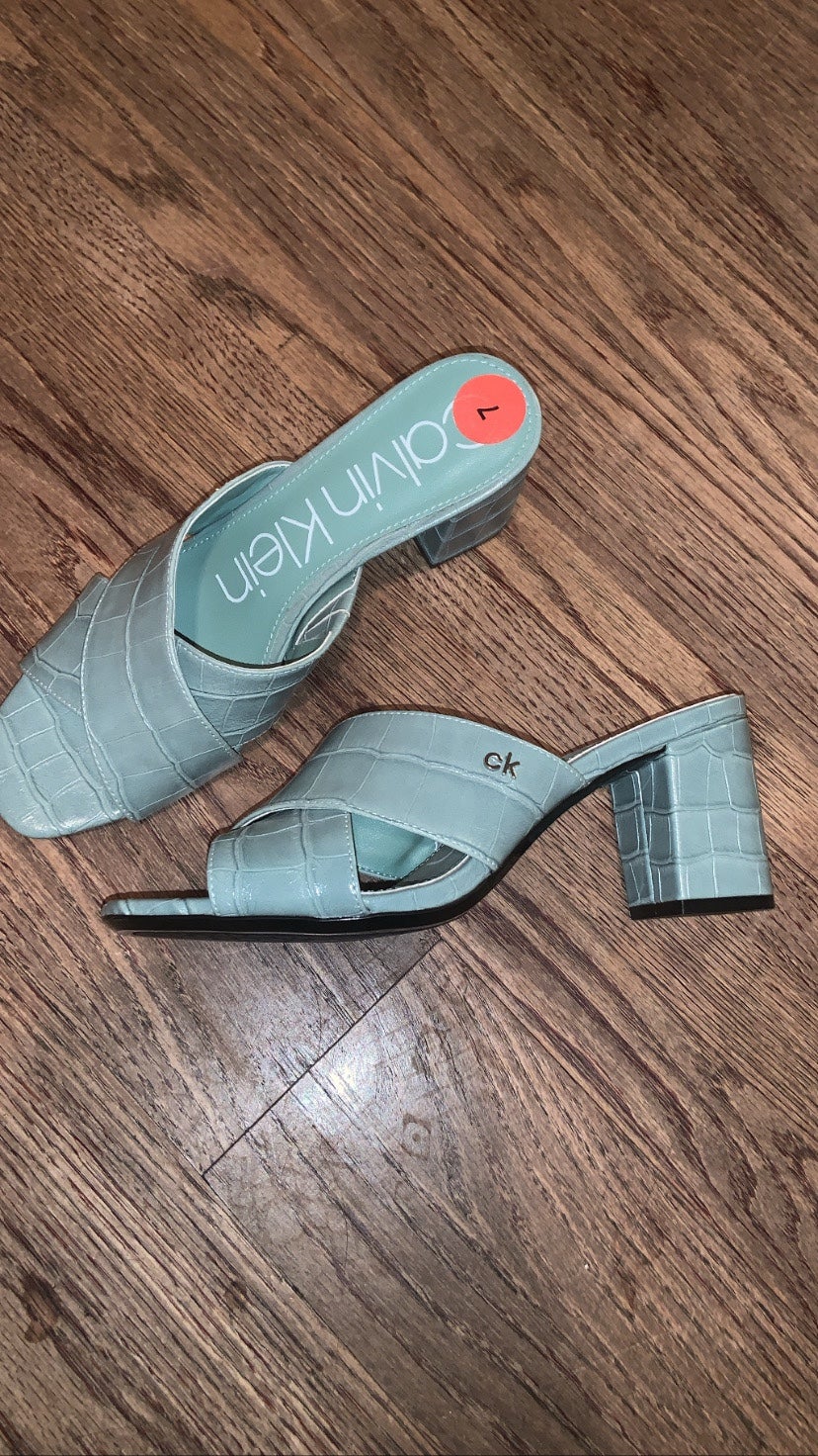 Croc mint blue Calvin Klein block sandal