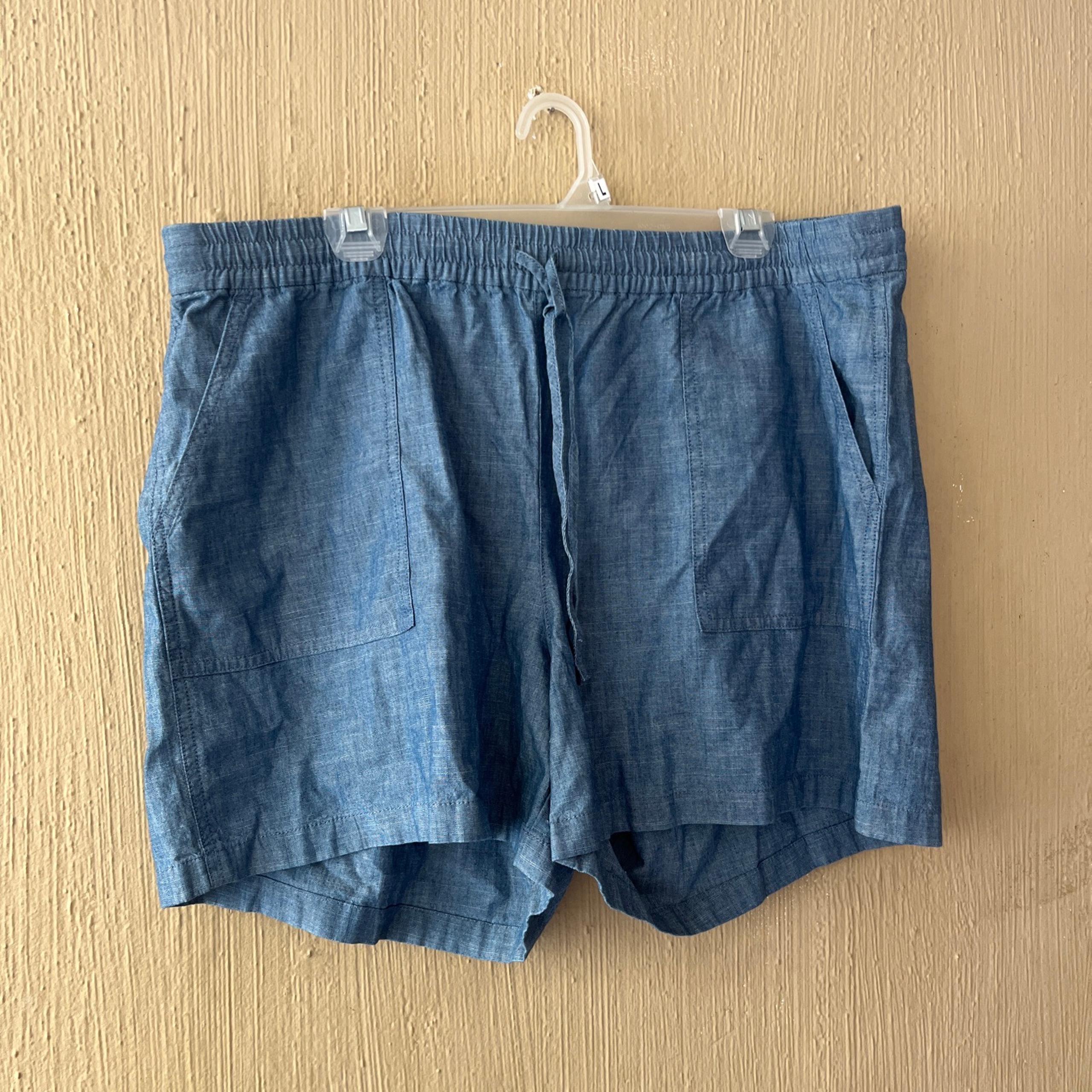 J.Crew Women XL blue Chambray 100% Cotton Casual Pull-On Drawstring Short