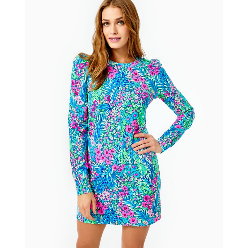Lilly Pulitzer Jansen Dress Size XL Multi Tiny Garden Long Sleeve Ruffle Floral
