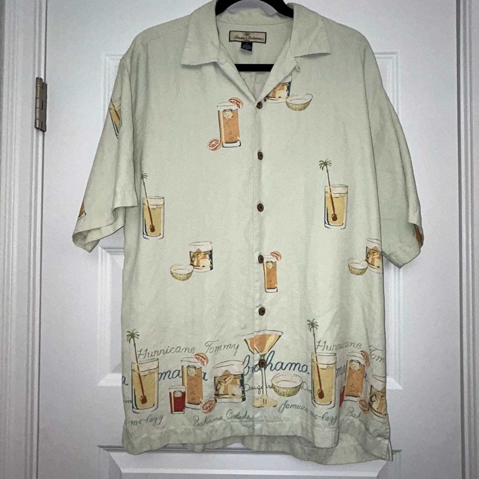Vintage Tommy Bahama Cocktail Print Silk Button Down Short Sleeve Shirt
