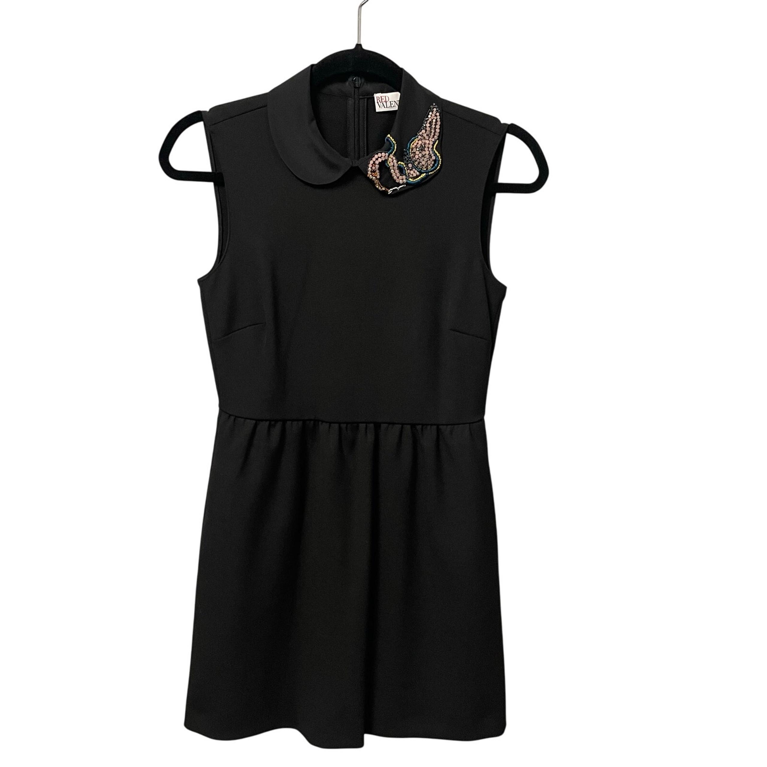 Red Valentino Sleeveless Beaded Collar Shift Dress Black Womens Size 38 / US 2