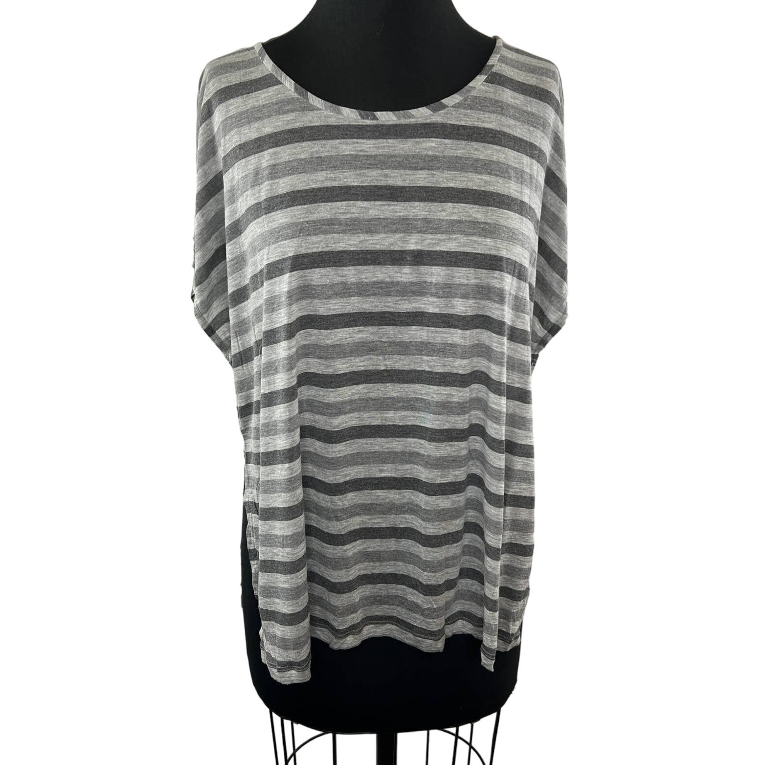 NWT Eileen Fisher Gray Stripe Micromodal Dolman Sleeve Side Slit Tee Shirt S NEW