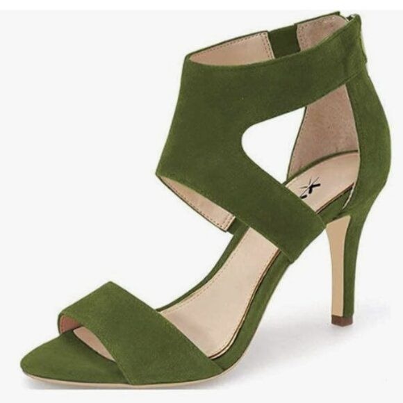 XYD Women Open Toe Sandals Ankle Wrap Back Zipper Cutout Strappy Green