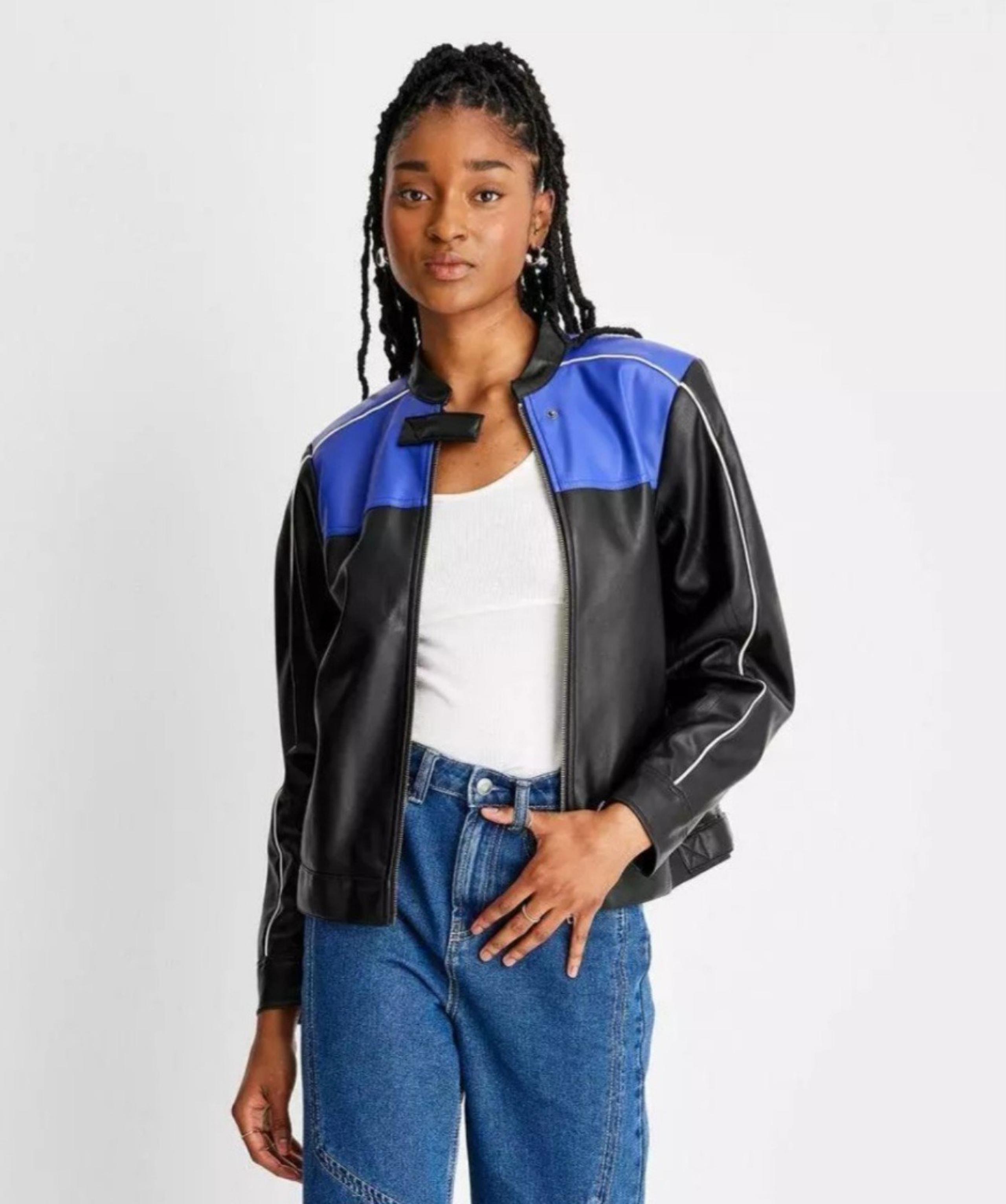 Women's Long Sleeve Faux Leather Jacket Size M