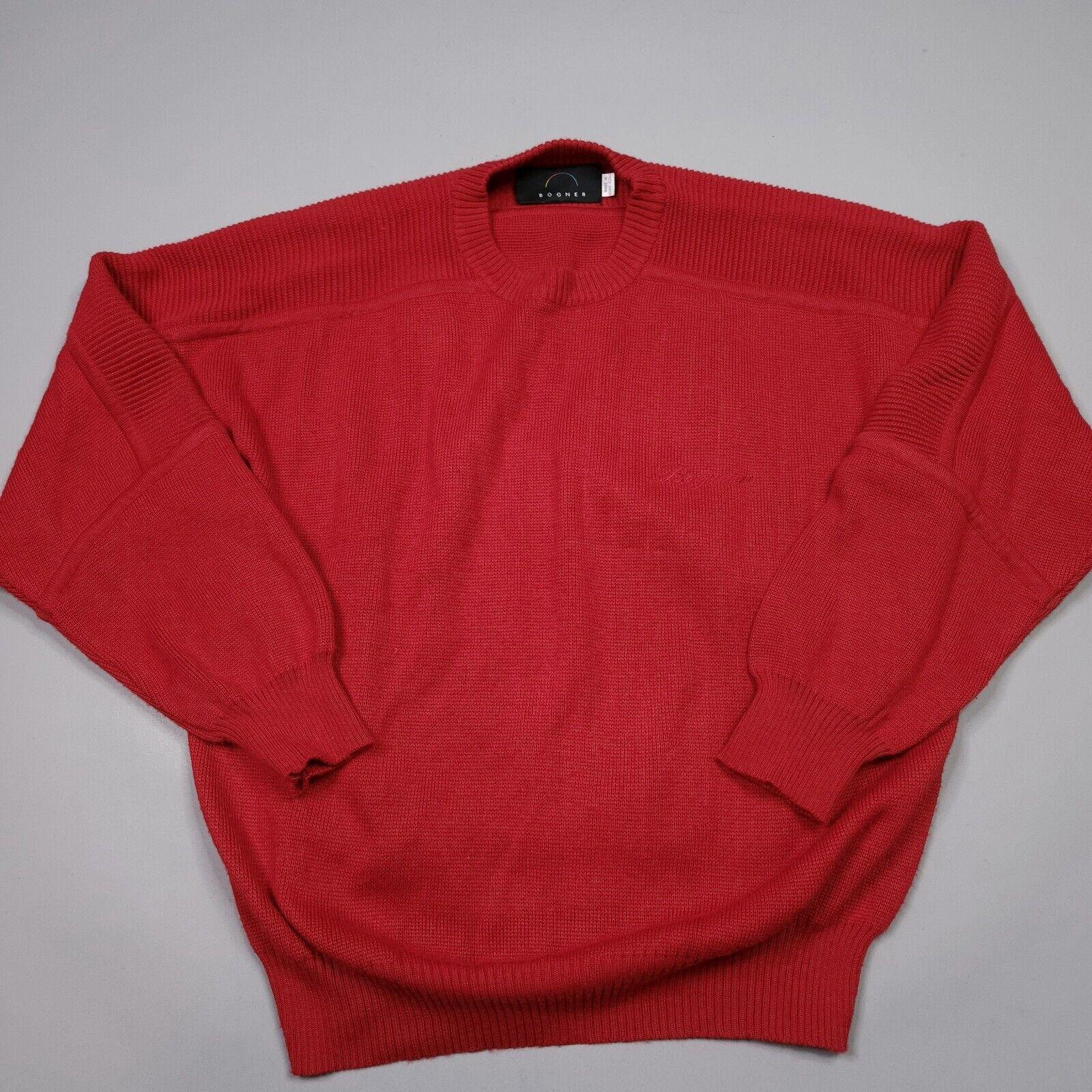 Vintage Bogner Red Knit Wool Blend Ribbed Sweater Winter Preppy XL