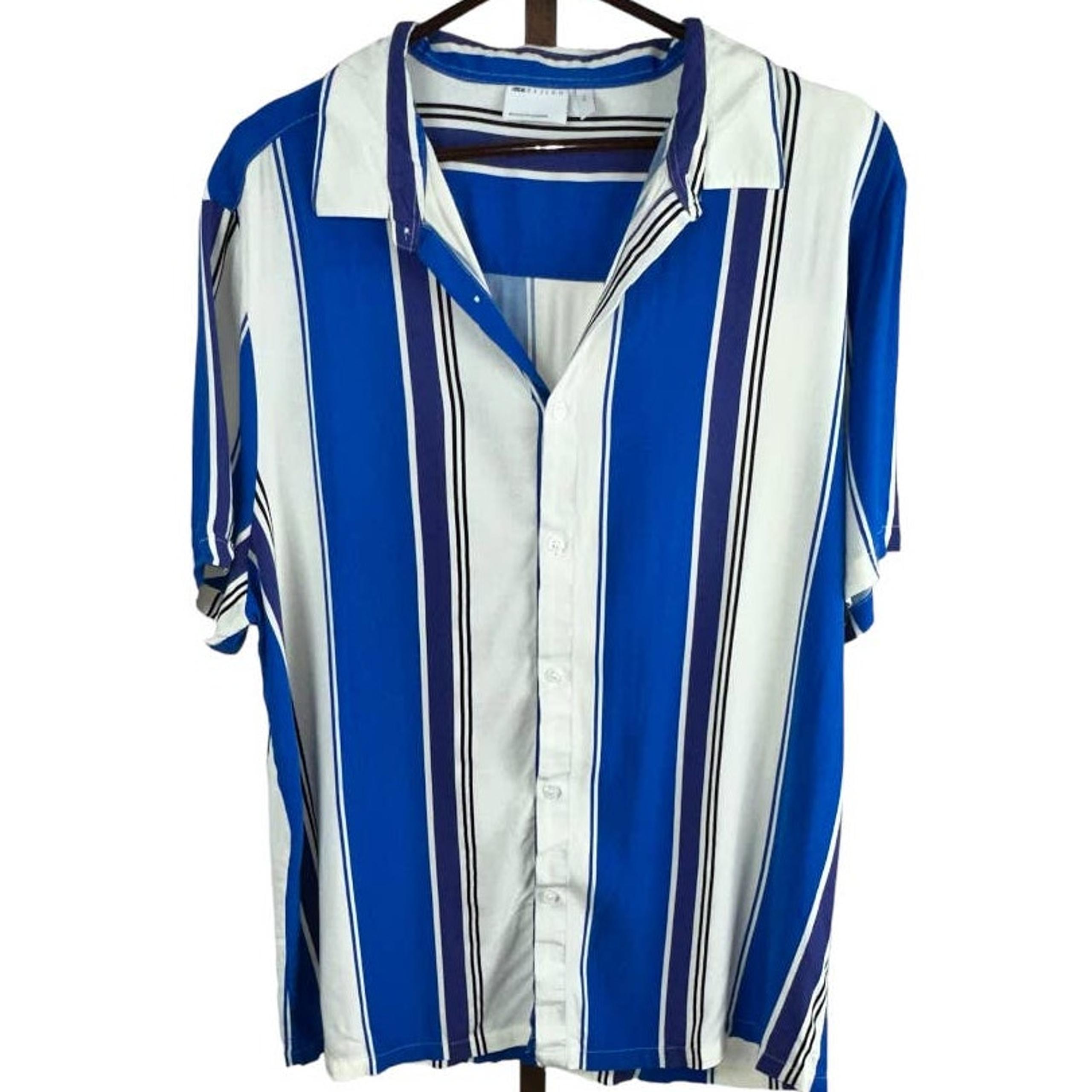 Design Men's button-up retro striped shirt casual white blue size 2XL - ASOS