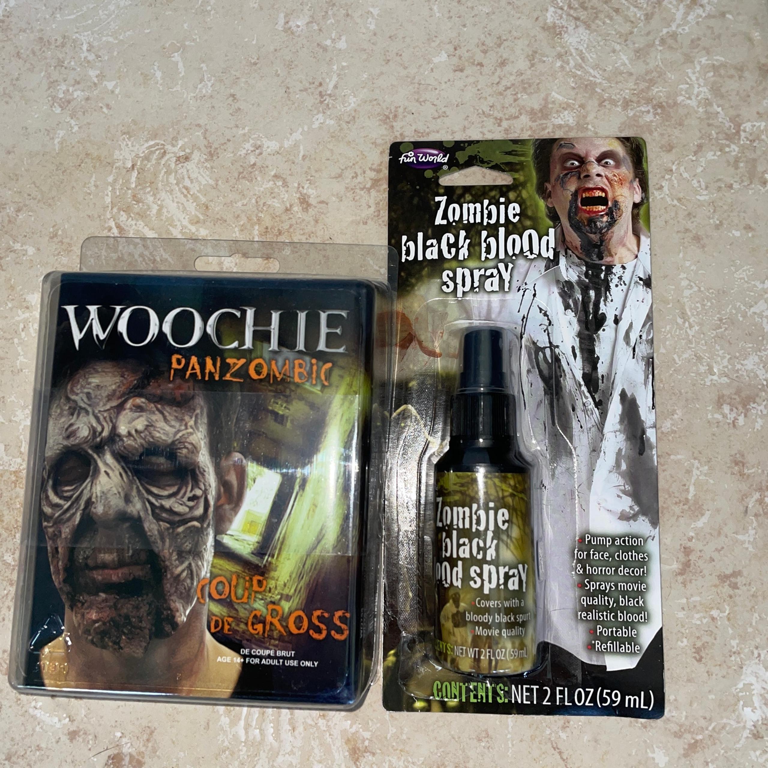 GROSS ZOMBIE FACE UNDEAD GORY GRUESOME PROSTHETIC COSTUME & BLACK BLOOD NEW