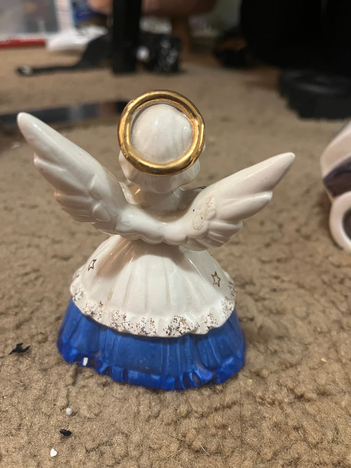 Vintage SR fine quality July birthday Angel of contentment w/ liberty bell