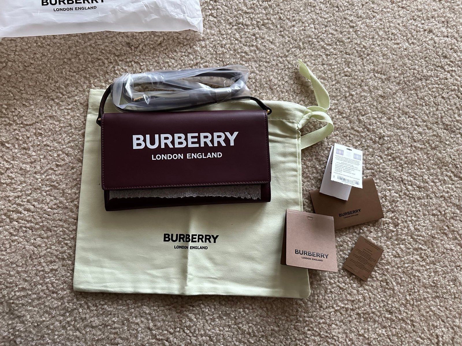 Burberry Mahogany Red Leather Hazelmere Wallet On Strap Bag