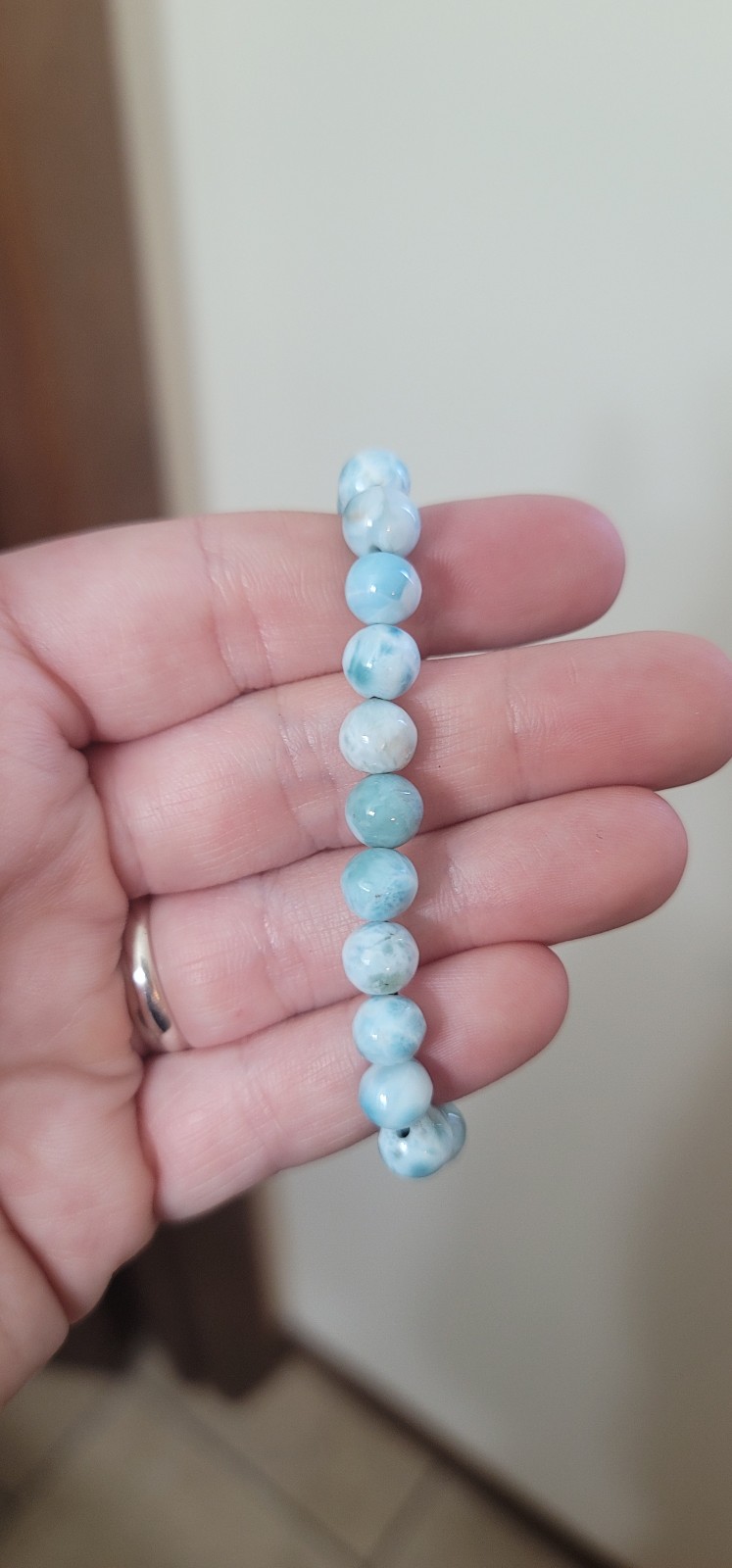 Larimar gemstone crystal stretchy beaded bracelet