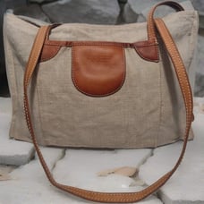 Vintage BREE Natural Leather And Raw Linen Bag, made in Germany