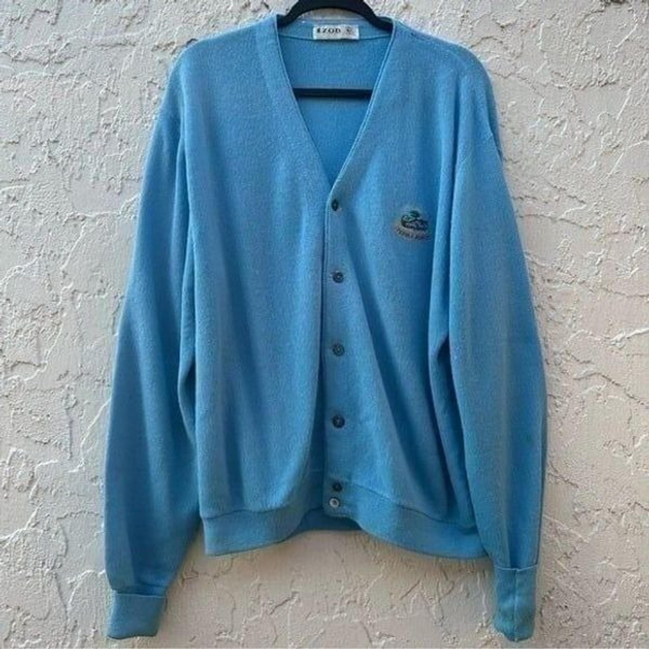 VINTAGE IZOD Sweater Cardigan Mens Size Medium Pebble Beach Golf Summer