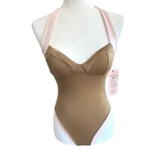 We Are HAH Swimsuit Bodysuit Free People Pull It Thru Bodycon Gold Size Small