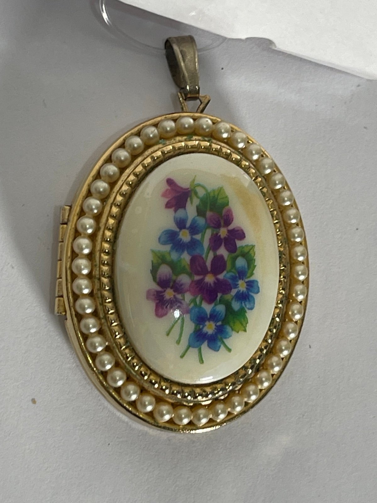 Vintage AVON Gold Tone Faux Pearl Floral Locket Pendant