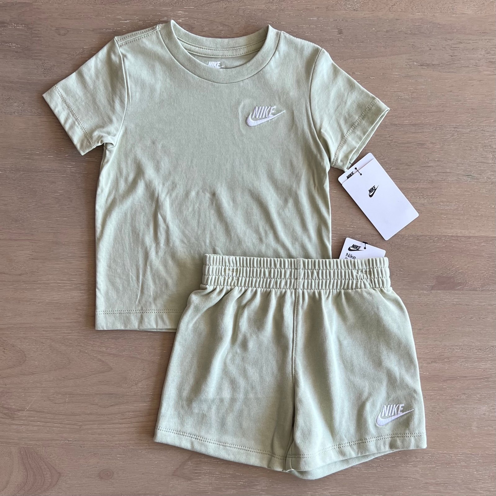 Nike Boys 5 Outfit NEW Tee Shirt + Shorts NWT Athletic Set Neutral Green