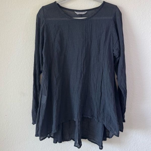 Honest Cotton Black Tunic Top Sz XL Semi-Sheer High-Low Boho Witchy Gothic