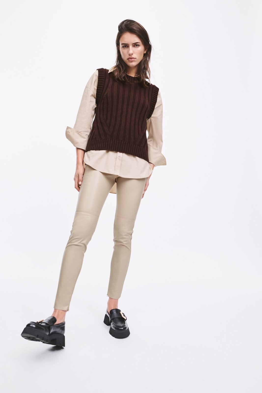 Zara nwt beige tan high waisted faux leather leggings pants