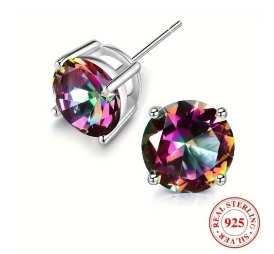 Anti-Allergic Multicolor Mystic Topaz Stone 925 Sterling Silver Post Back 6.9mm