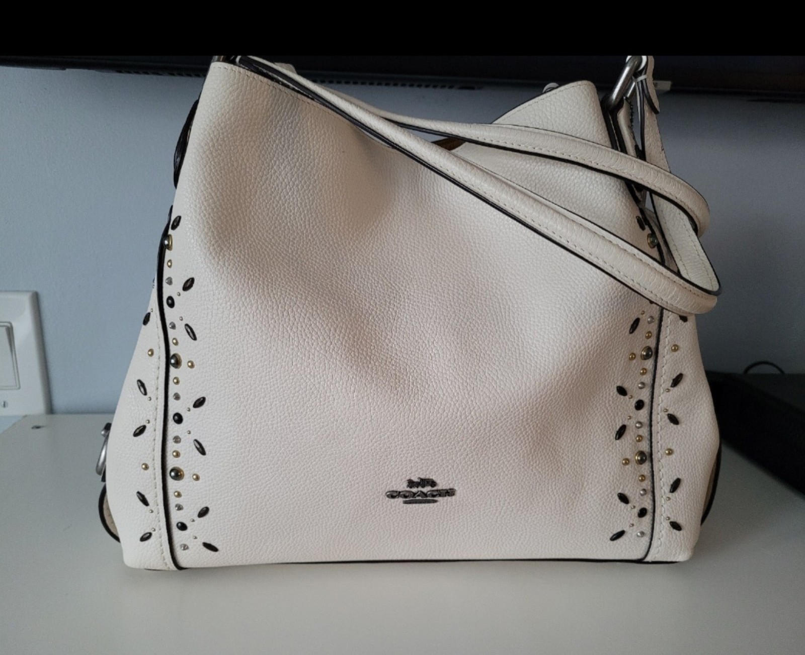 Coach Edie Shoulder Bag with Rivets Chalk