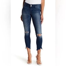 Hudson Womens Collin Flap Skinny Crop Distressed Rip Knee Denim Dark Wash