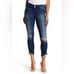 Hudson Womens Collin Flap Skinny Crop Distressed Rip Knee Denim Dark Wash