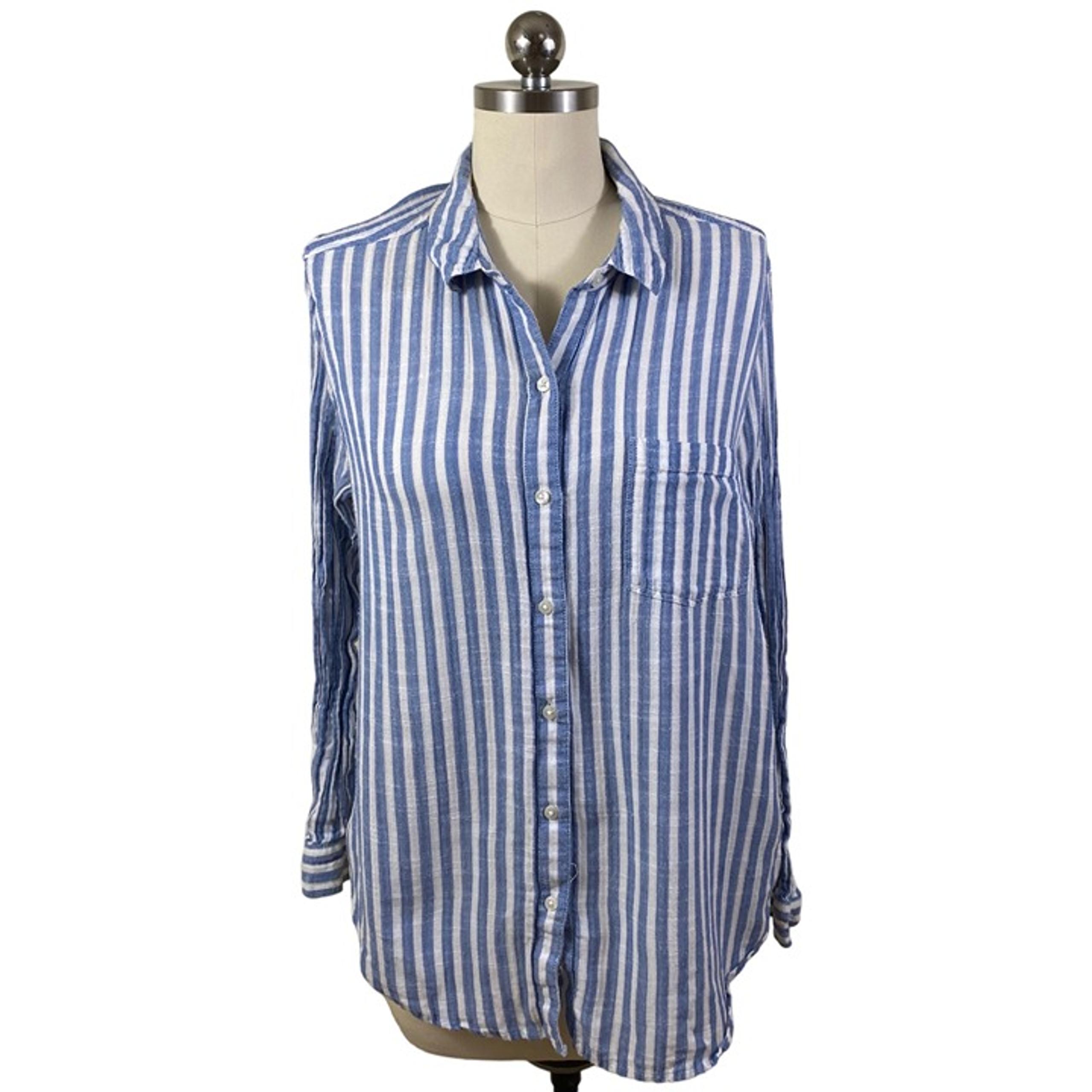 Lucky Brand Button Down Shirt Womens Medium Blue White Striped Collared Boho