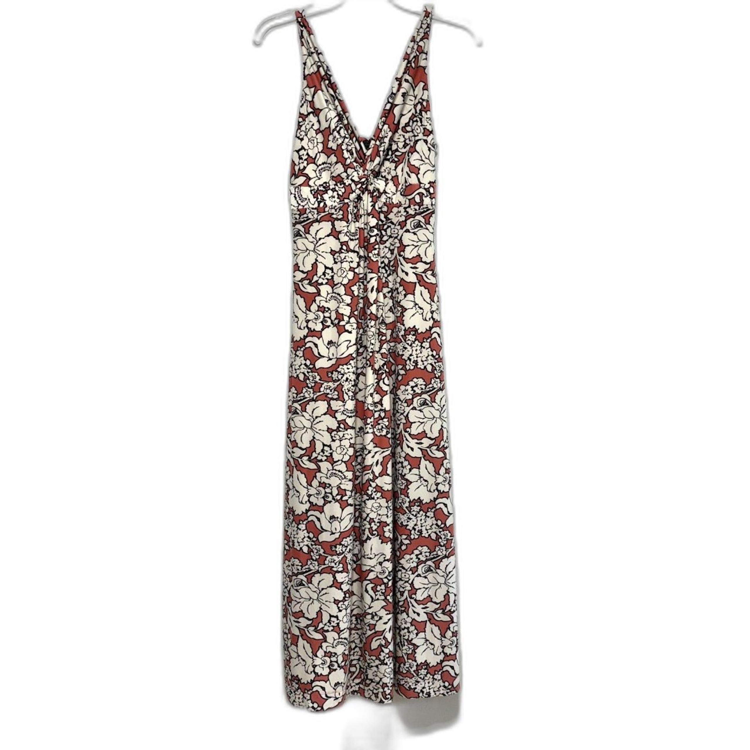 Soma Maxi Dress Stretch Slip Tank Top Peach Cream Floral V-Neck Womens Medium