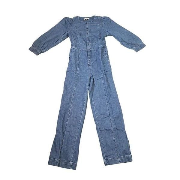 Madewell Long Sleeve Straight Leg Denim Jumpsuit Womens Size 4 Blue Stretch Cove
