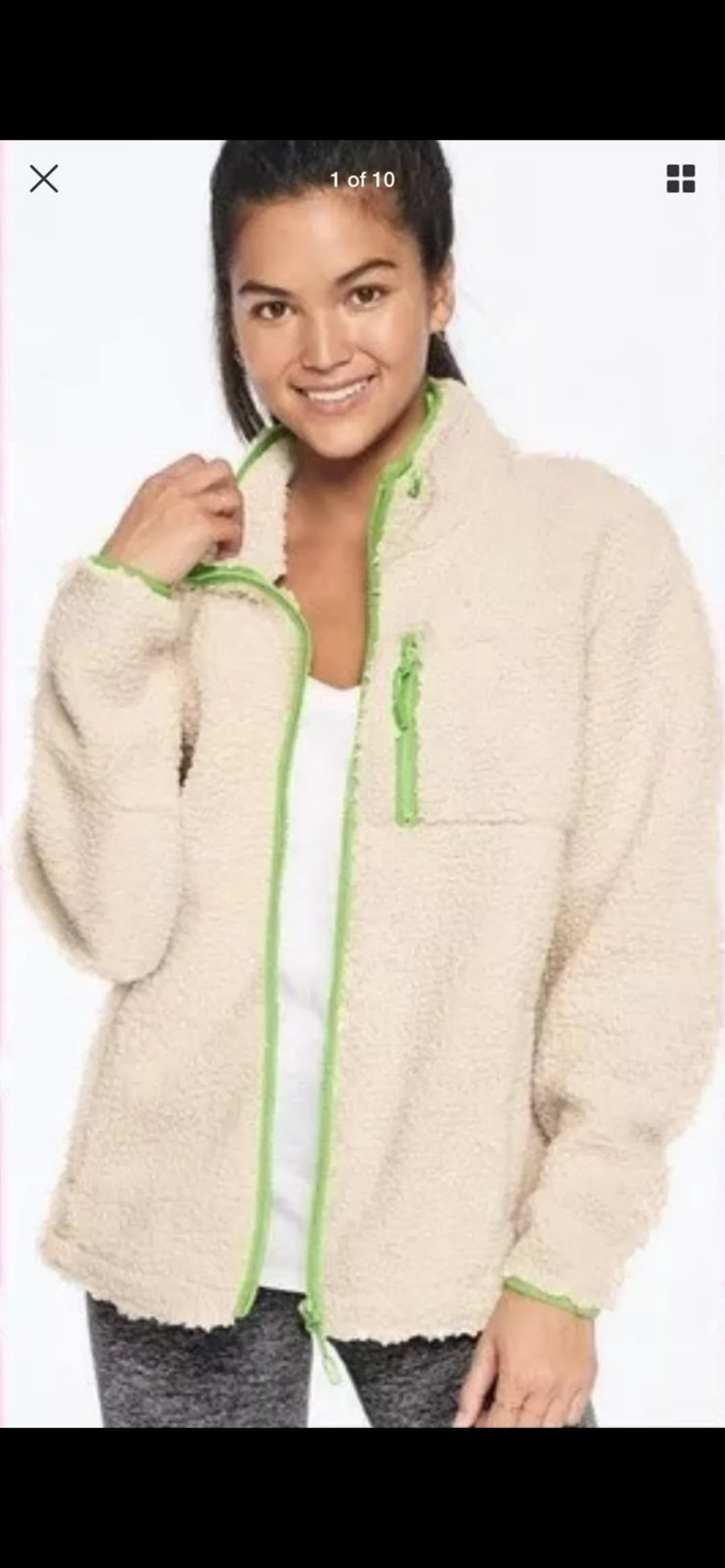 Victoria Secret PINK Neon Trim full zip Teddy fleece Sherpa jacket sz medium