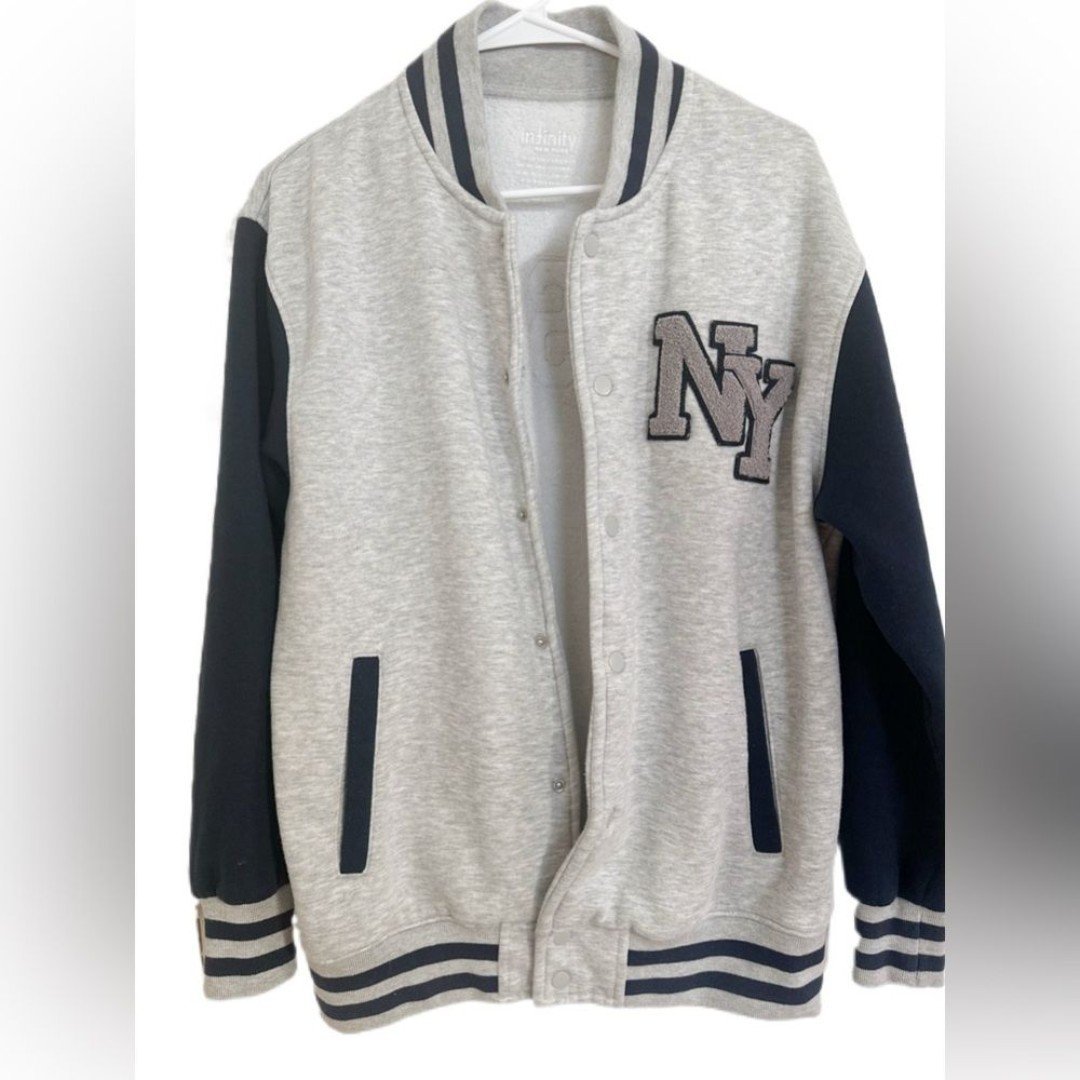 Infinity New York Varsity Jacket NY Letterman Mrms Bomber M Gray/Navy