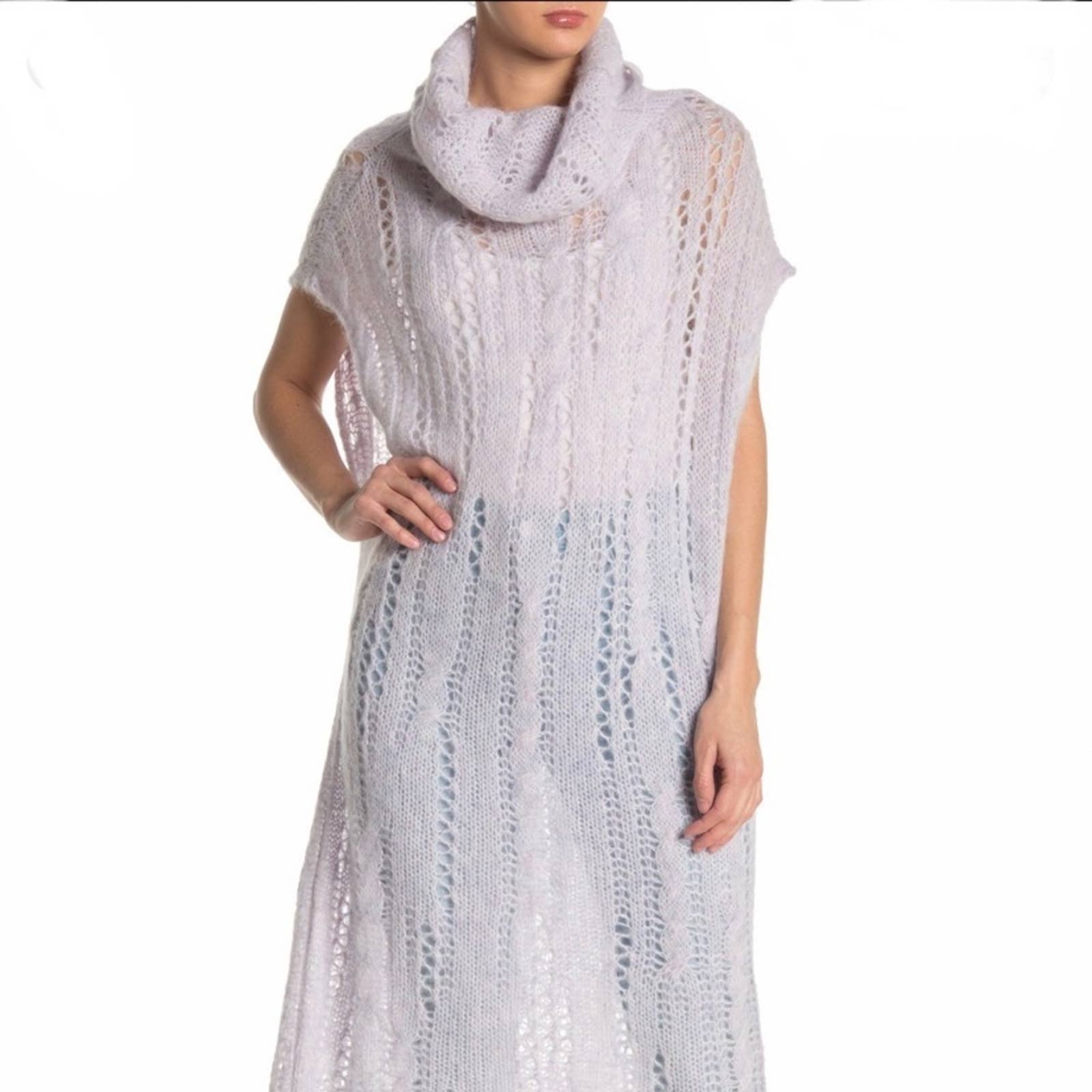 Free People M-XL Pirouette Knit Cowl Neck Tunic sleeveless open knit wool blend