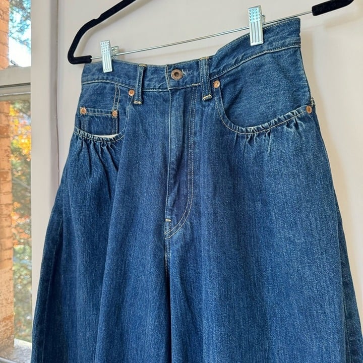 New Kapital Wide Leg Jeans Belted Denim Blue