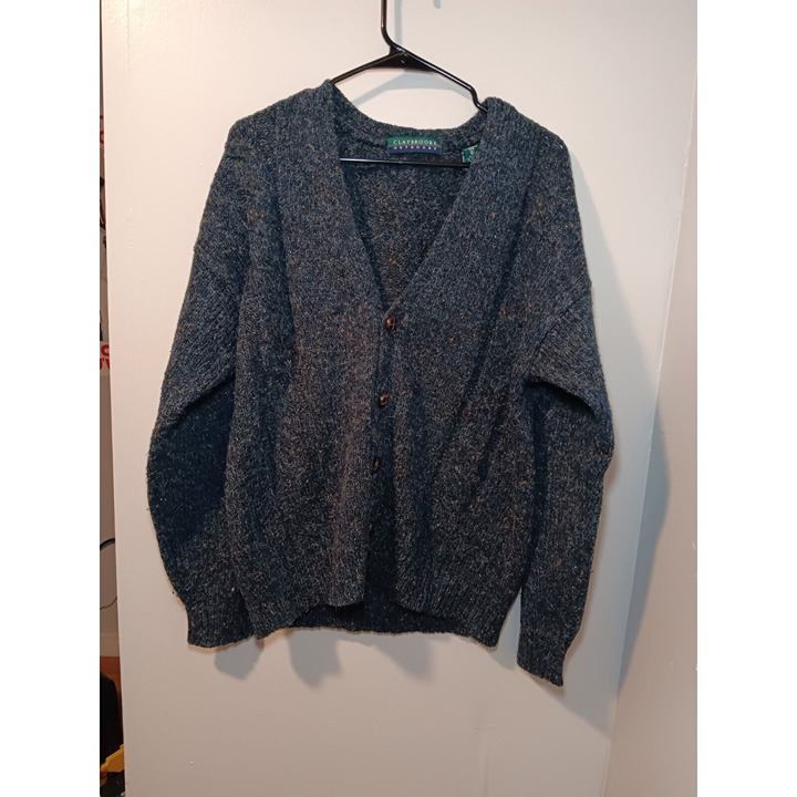 Vtg Claybrooke Cardigan Mens L Blue Knit Kurt Cobain Grandpa Grunge Sweater