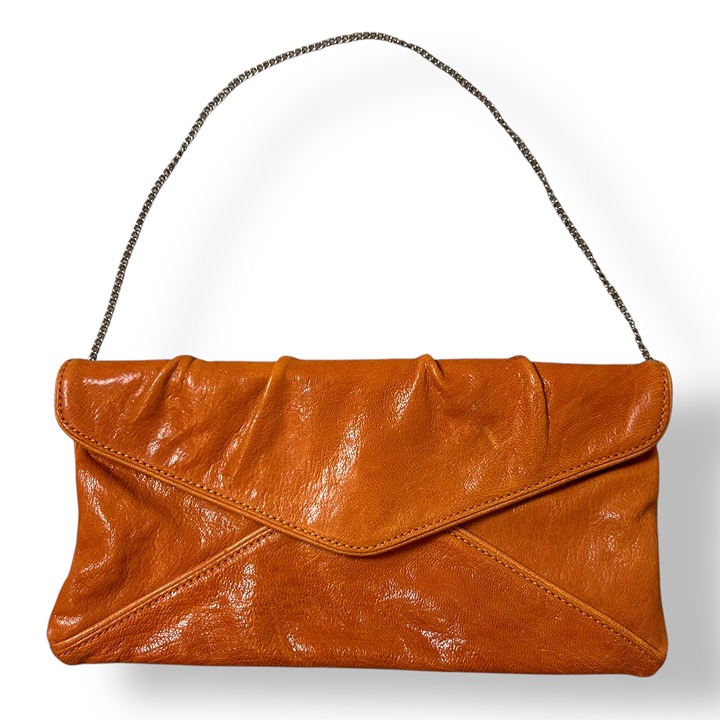 BCBGMaxAzria Orange Envelope Purse Clutch Chain Strap Leather Magnetic Closure