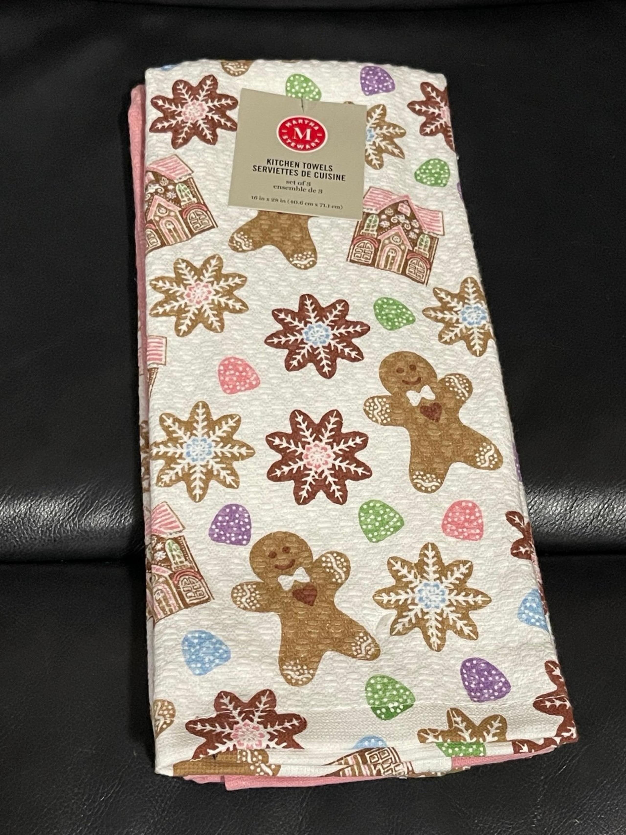 Martha Stewart Christmas Gingerbread Men and Snowflakes Kitchen Towels, Set of 3
