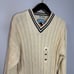 Cherokee Vintage Tennis V-Neck Cable Knit Sweater Cream Cotton Men's M New