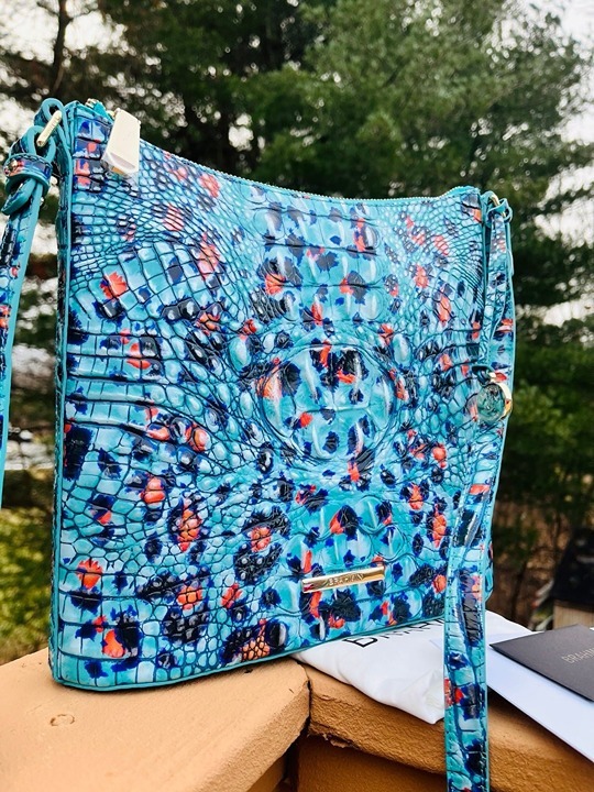 Brahmin Katie Frisky Melbourne Blue Leopard Crossbody Shoulder Bag Leather