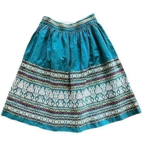 Vintage Southwestern Aztec Embroidered Skirt Boho Embroidery South American XS
