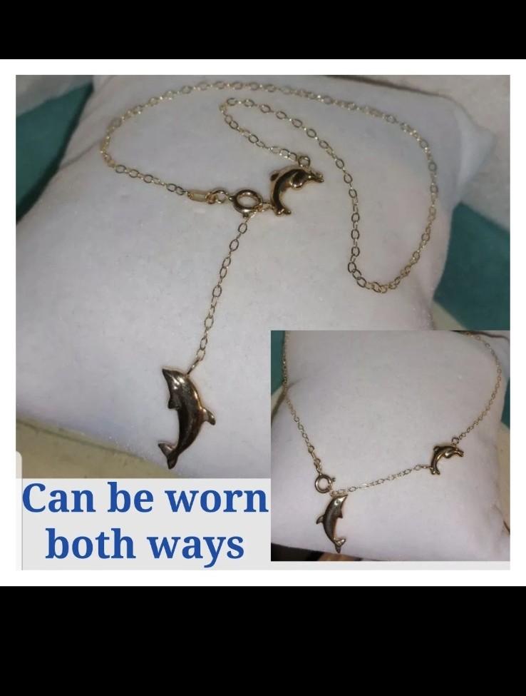 QVC JCM 10k Yellow gold Double 2 Dolphin charm Ankle Anklet Bracelet 9-10