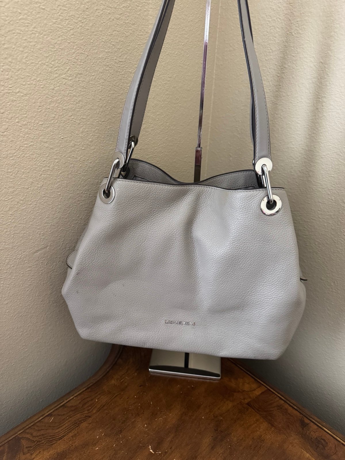 MICHAEL KORS Grey Pebble Leather Shoulder Bag with Three Sections NWOT