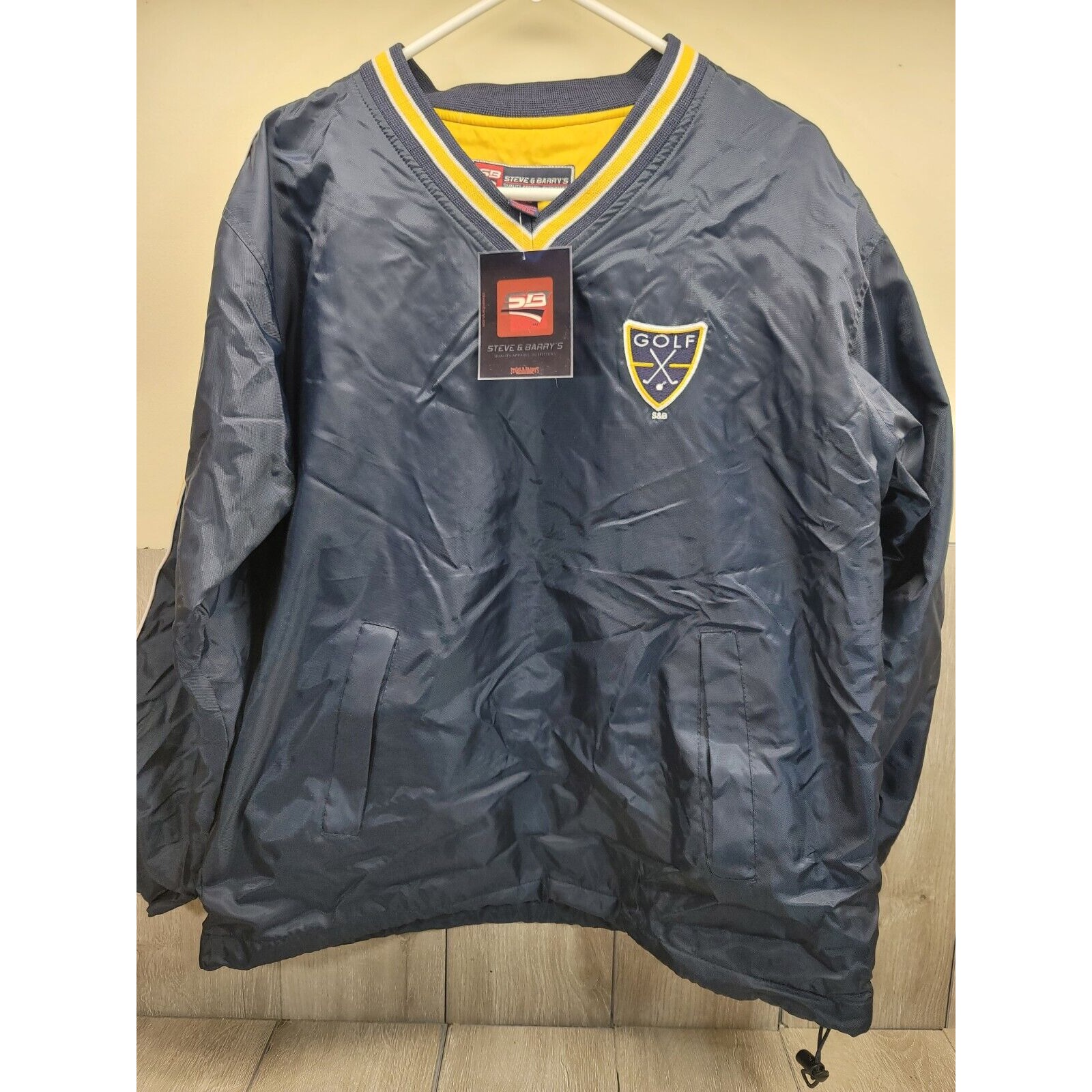 STEVE & BARRY'S MENS NYLON PULLOVER JACKET FLEECE LINED GOLF EMBLEM SIZE S NAVY