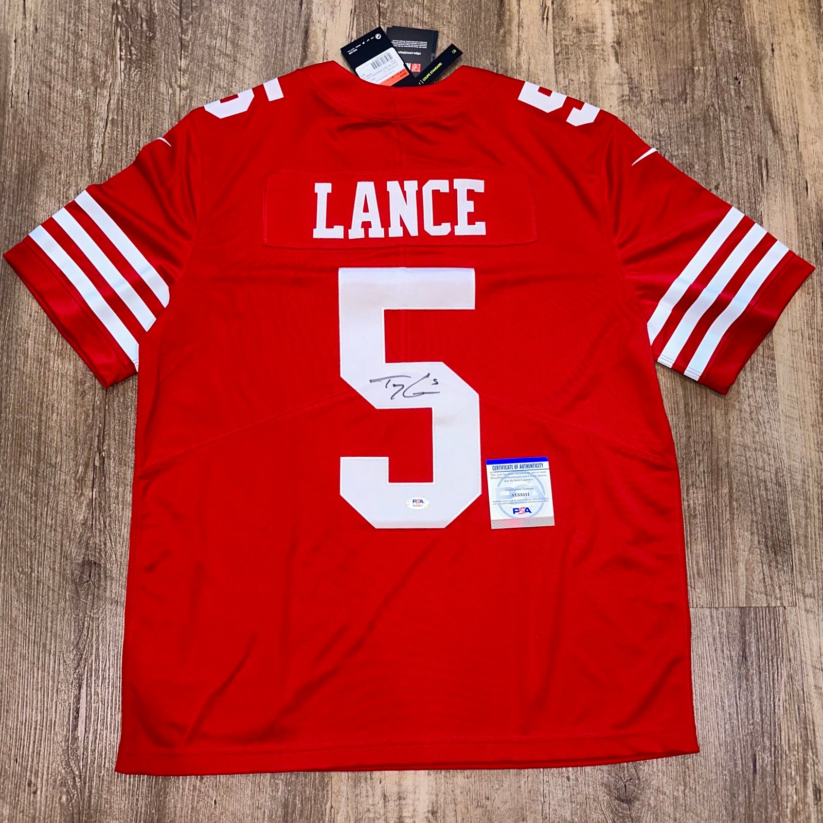 Trey Lance Autographed Nike Vapor Untouchable Jersey Signed NWT Red 49ers PSA