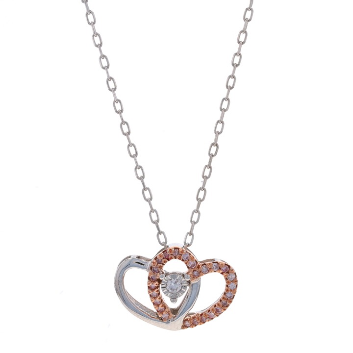 White Gold Diamond Intertwined Heart Duo Necklace 10k Rnd .12ctw Love B3817