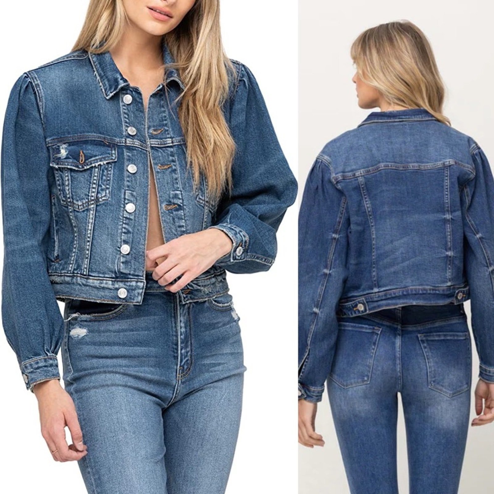 Vervet by Flying Monkey denim balloon puff sleeve trucker denim jacket small
