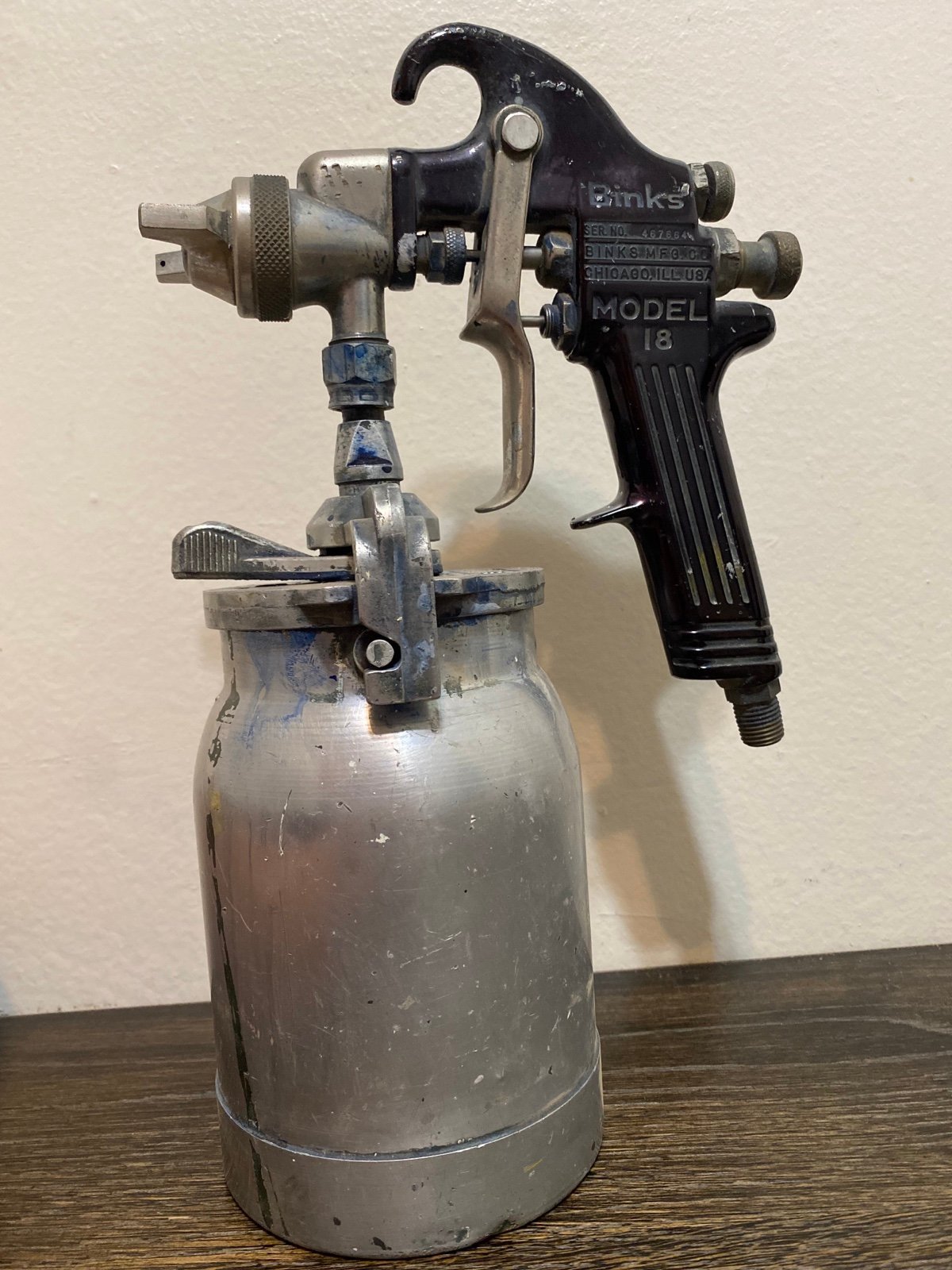Binks Model 18 Paint Spray Gun & Sharpe Model 450 Can 66SD Nozzle Head Tip
