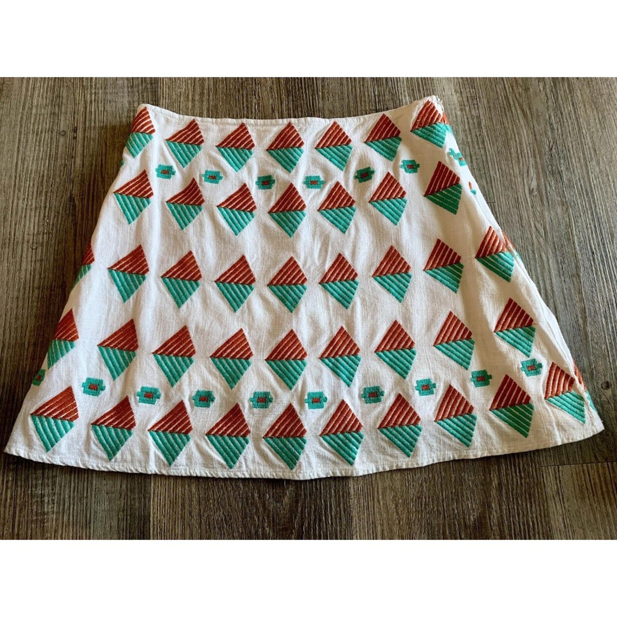 THML Stitch Fix Thea Linen Blend Aztec Lined Embroidered Mini Skirt Size XS