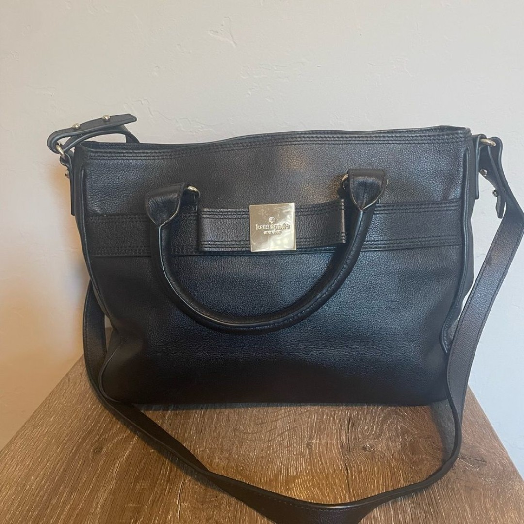 Kate Spade Black Leather Primrose Hill Goldie Bow Satchel