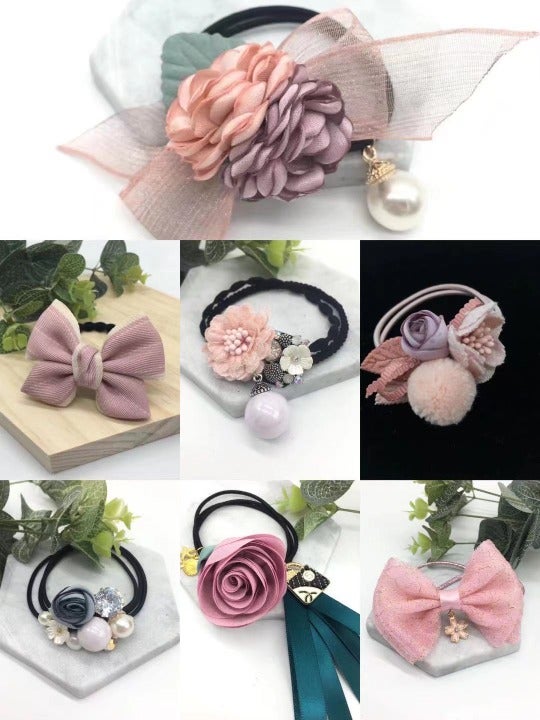 7 pieces Girls Bow Headband, Bowknot Ponytail Holder Elastic Hairbands