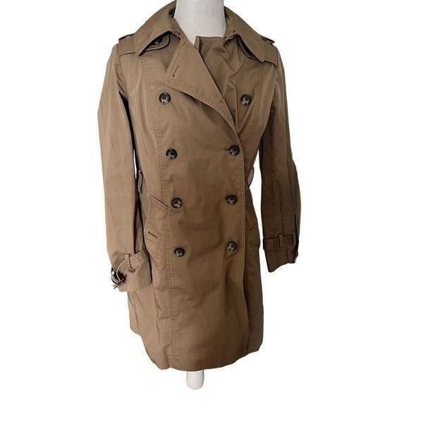 Club Monaco Women's Double Breasted Long Sleeve Trench Coat Tan Small